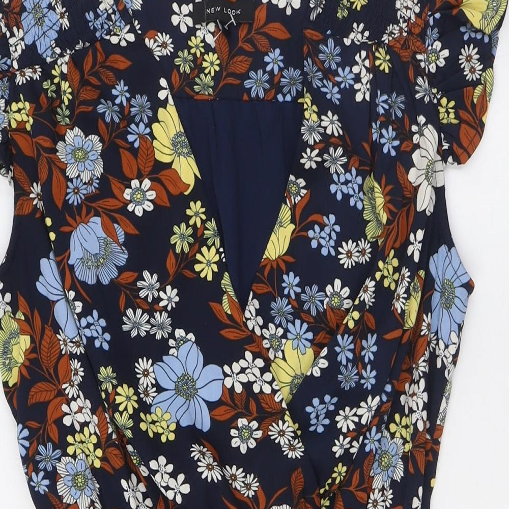 New Look Womens Multicoloured Floral Polyester A-Line Size 10 V-Neck - Elasticated Waist