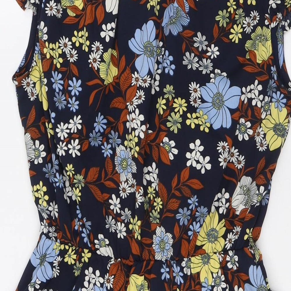 New Look Womens Multicoloured Floral Polyester A-Line Size 10 V-Neck - Elasticated Waist