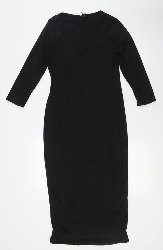 River Island Womens Black Polyester A-Line Size 10 V-Neck