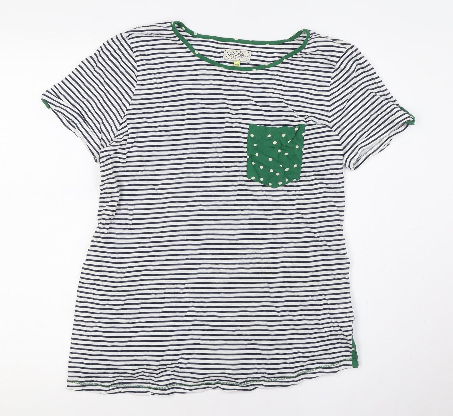 Heyton Womens Blue Striped Cotton Basic Button-Up Size 12 Round Neck