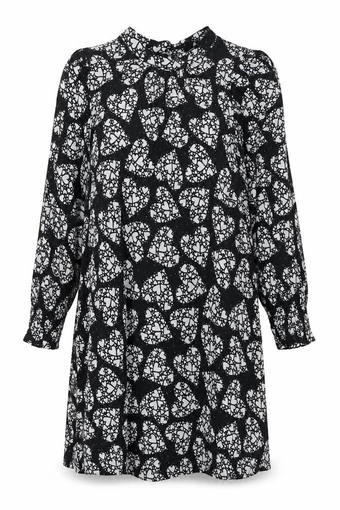 Next Womens Black Viscose A-Line Size 18 Mock Neck Button - Hearts