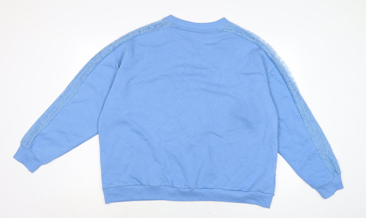 Marks and Spencer Womens Blue Cotton Pullover Sweatshirt Size 22 - lace detail to sleeves.