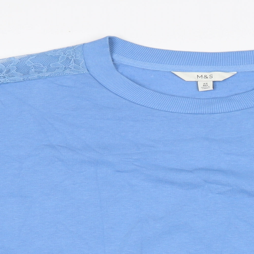 Marks and Spencer Womens Blue Cotton Pullover Sweatshirt Size 22 - lace detail to sleeves.