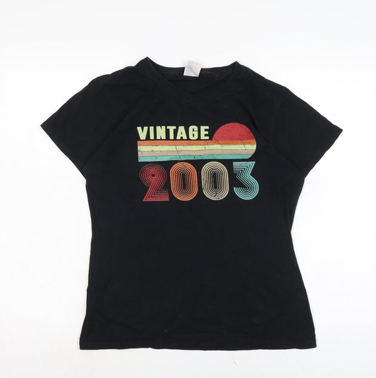 Port & Company Womens Black Cotton Basic T-Shirt Size S Crew Neck - Vintage