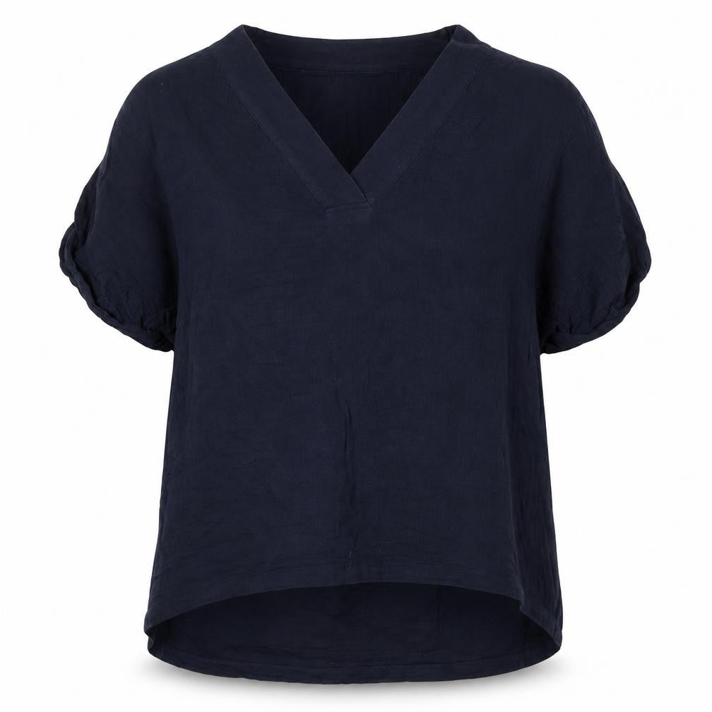 Woman Womens Blue 100% Cotton Tunic Blouse Size 12 V-Neck