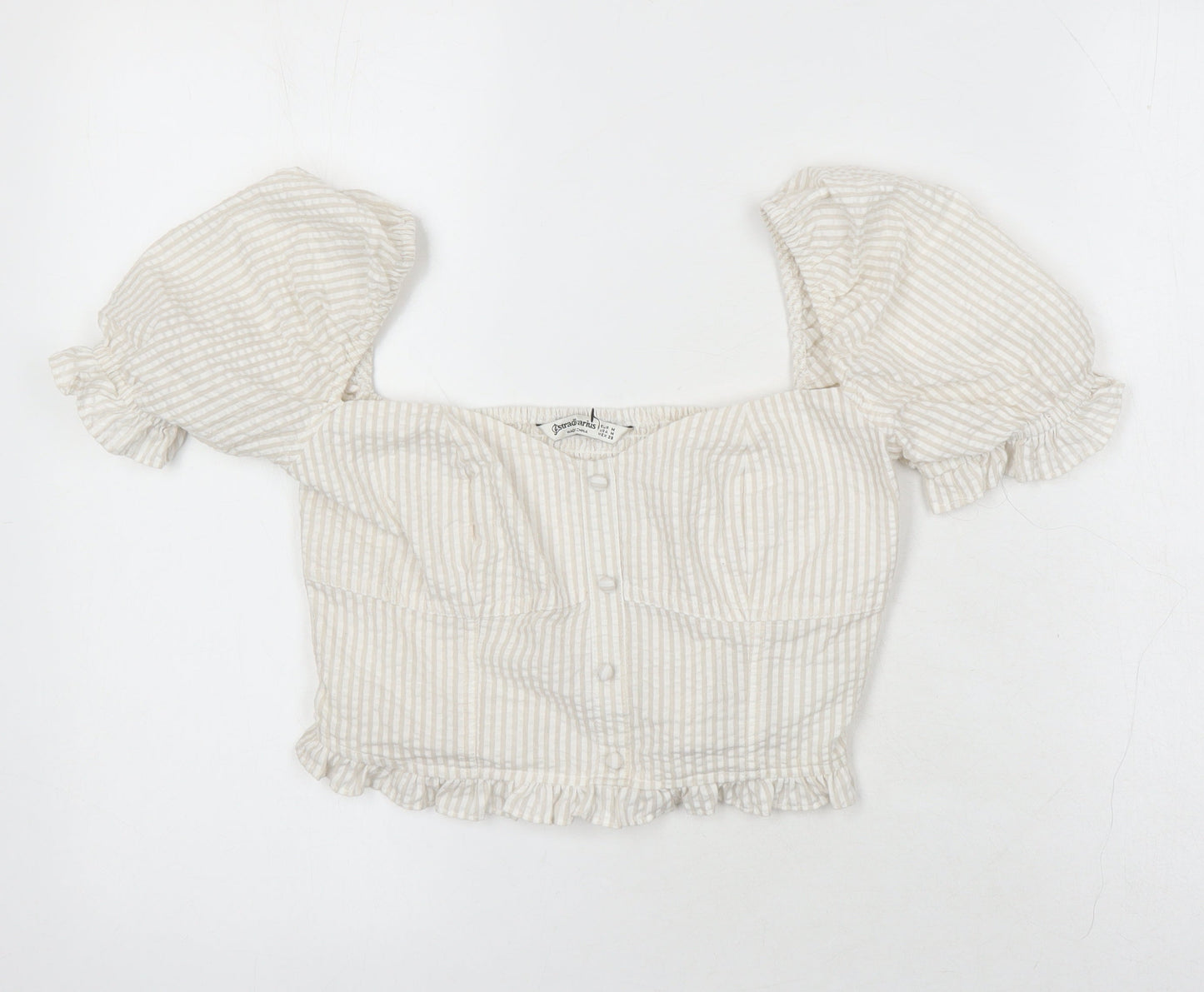 Stradivarius Womens Multicoloured Striped Polyester Cropped Blouse Size L Square Neck