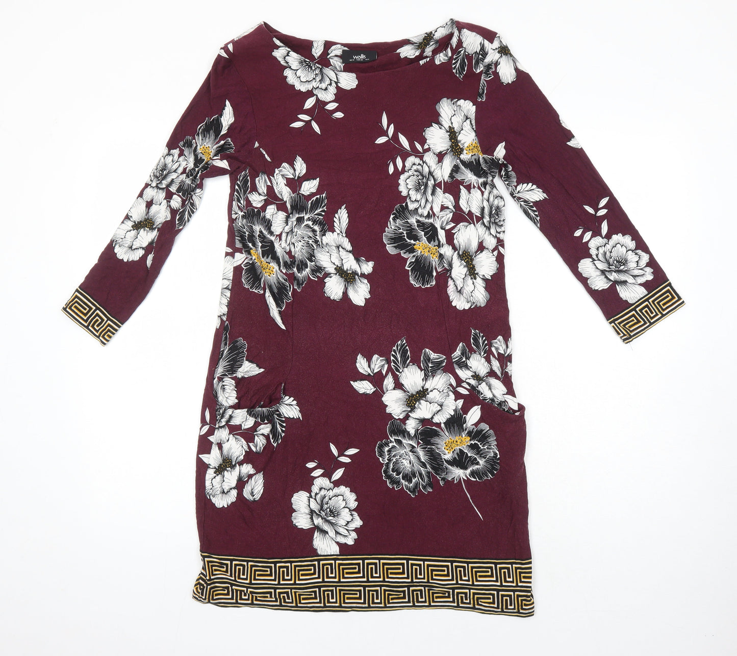 Wallis Womens Multicoloured Floral Viscose A-Line Size 12 Boat Neck