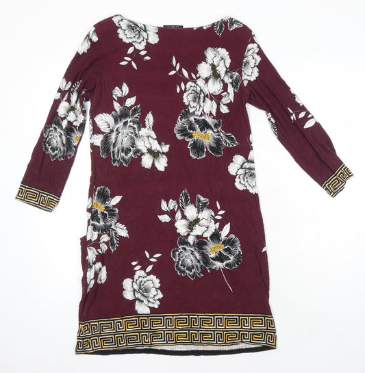 Wallis Womens Multicoloured Floral Viscose A-Line Size 12 Boat Neck