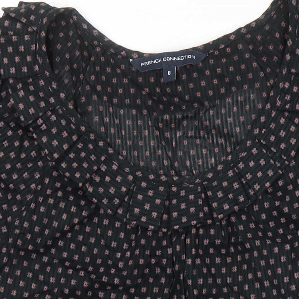 French Connection Womens Black 100% Cotton Tunic Blouse Size 8 Round Neck