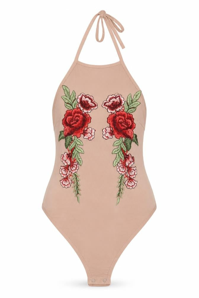 PRETTYLITTLETHING Womens Beige Polyester Bodysuit One-Piece Size 8 Snap - Flowers