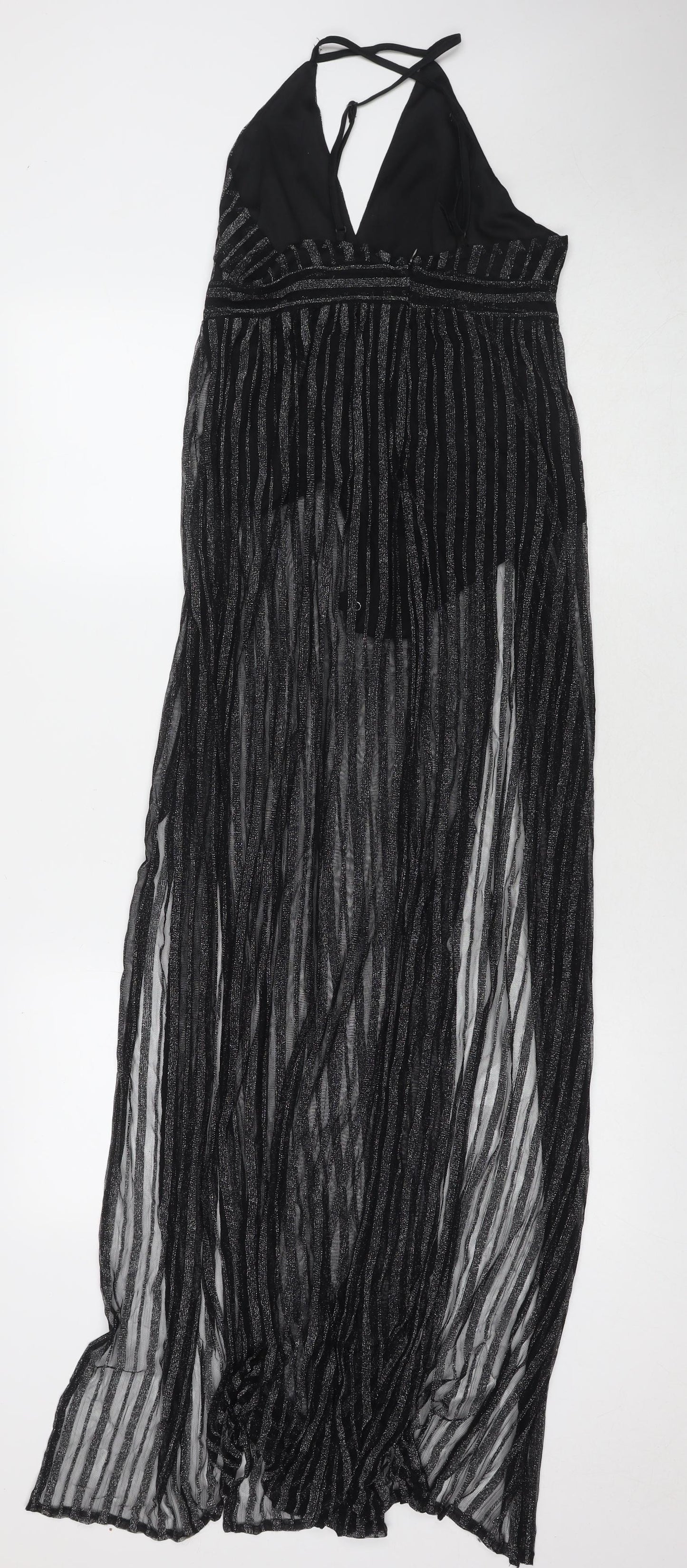 Pink Boutique Womens Black Striped Polyester Maxi Size 10 V-Neck Zip