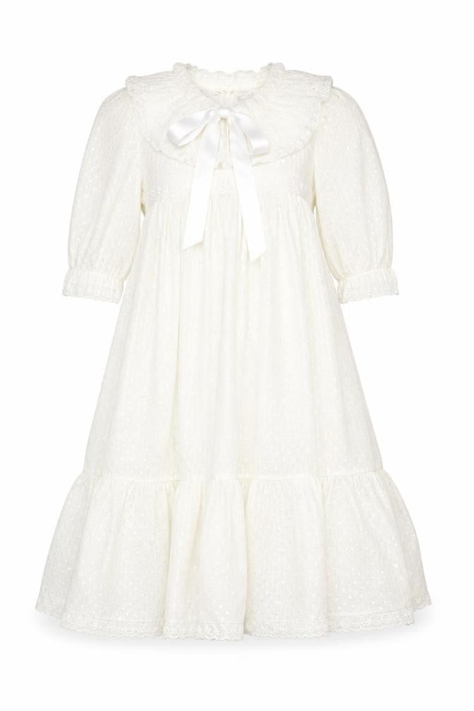 Vanli Baby Womens White Polka Dot Cotton A-Line Size M Round Neck Button