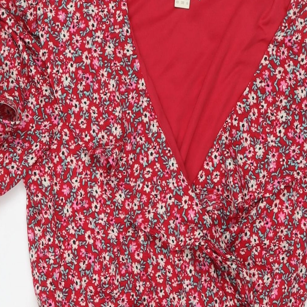 Monsoon Womens Red Floral Polyester A-Line Size 10 V-Neck Pullover