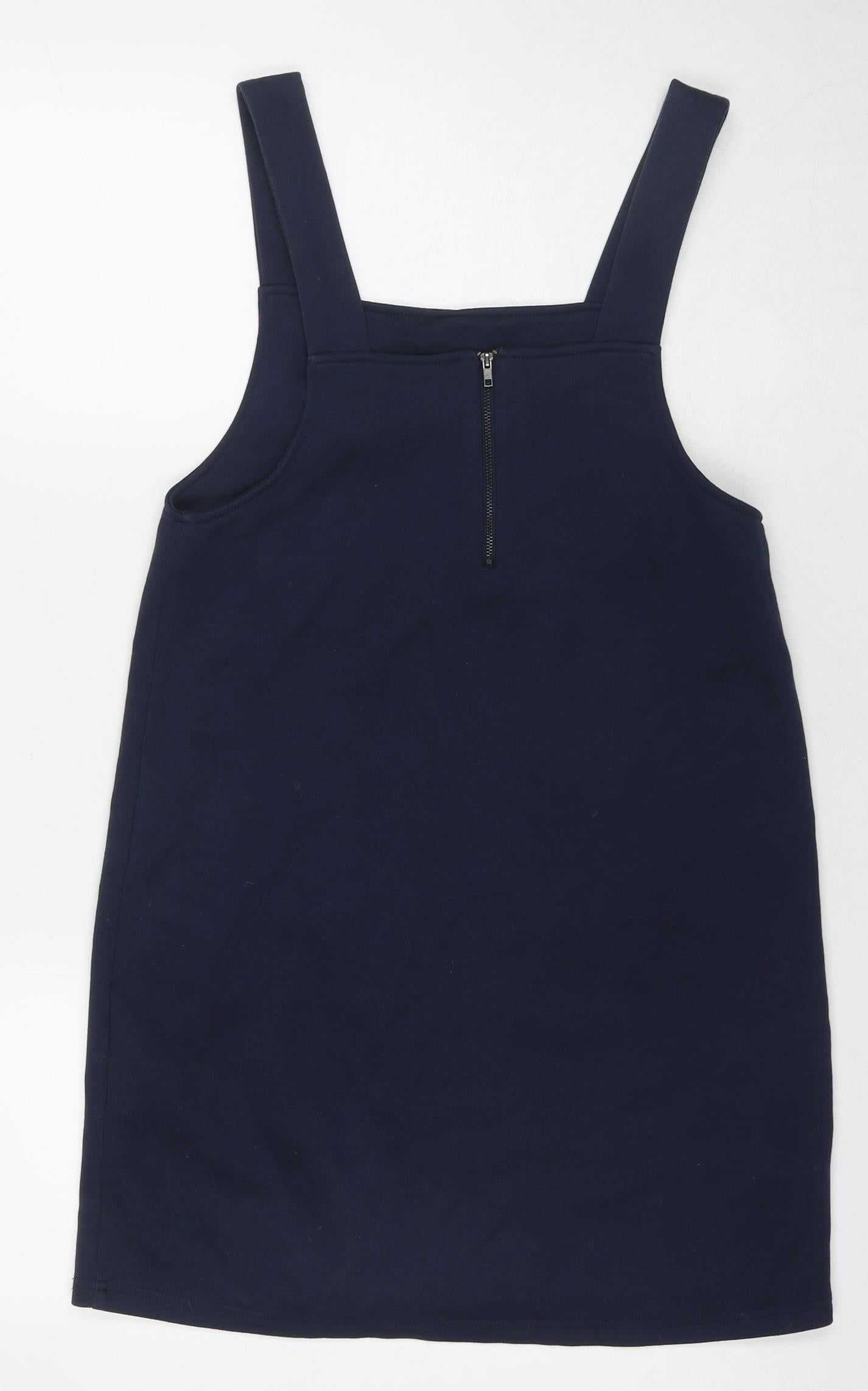 VERO MODA Womens Blue Polyester Tank Dress Size 8 Square Neck Zip