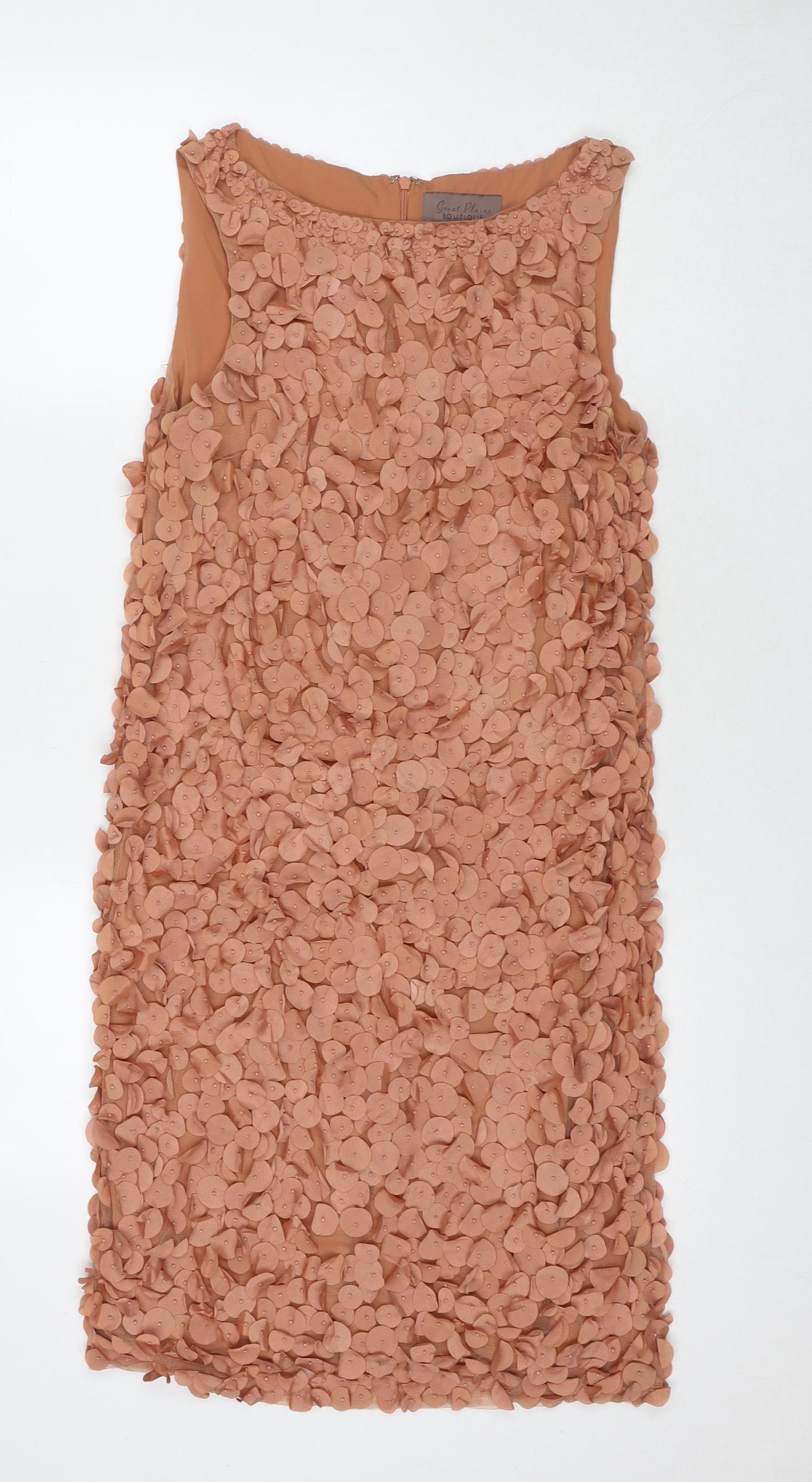 Great Plains Womens Beige Polyester A-Line Size S Round Neck Zip