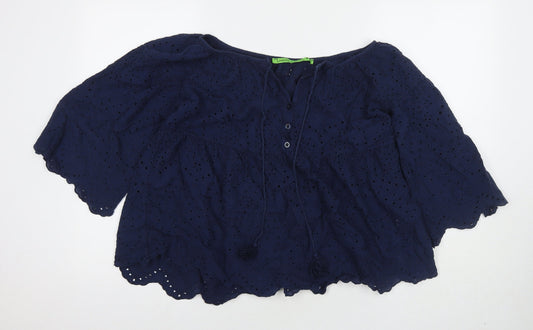 Linette & Tonka Womens Blue Cotton Basic Blouse Size 10 Round Neck - Embraided Detail