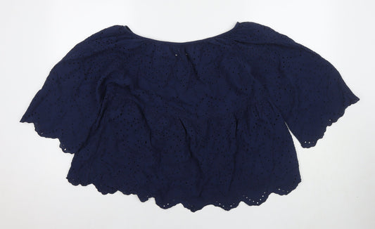 Linette & Tonka Womens Blue Cotton Basic Blouse Size 10 Round Neck - Embraided Detail
