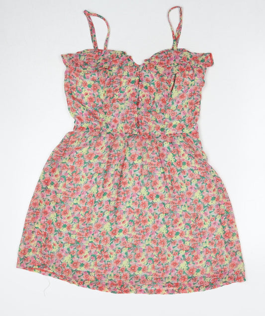 Made in U.K. Womens Multicoloured Floral Polyester A-Line Size 10 Sweetheart Button