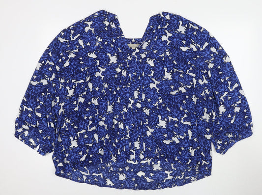 Anthology Womens Blue Geometric Polyester Basic Blouse Size 30 V-Neck