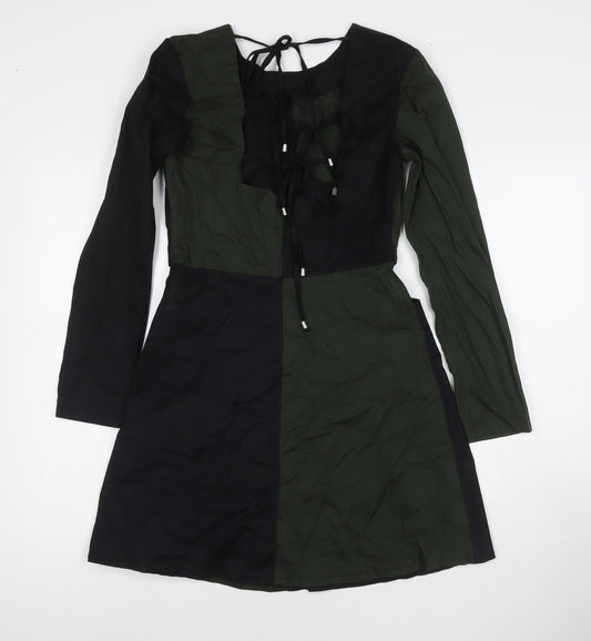 Trendyol Womens Green Colourblock Cotton A-Line Size 8 Square Neck Pullover