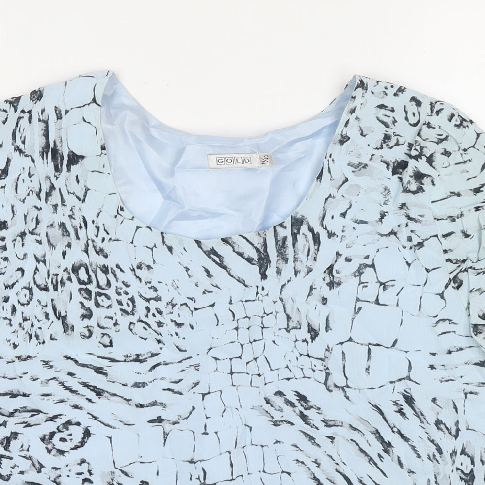 Gold Womens Blue Geometric Viscose Basic Blouse Size 14 Round Neck