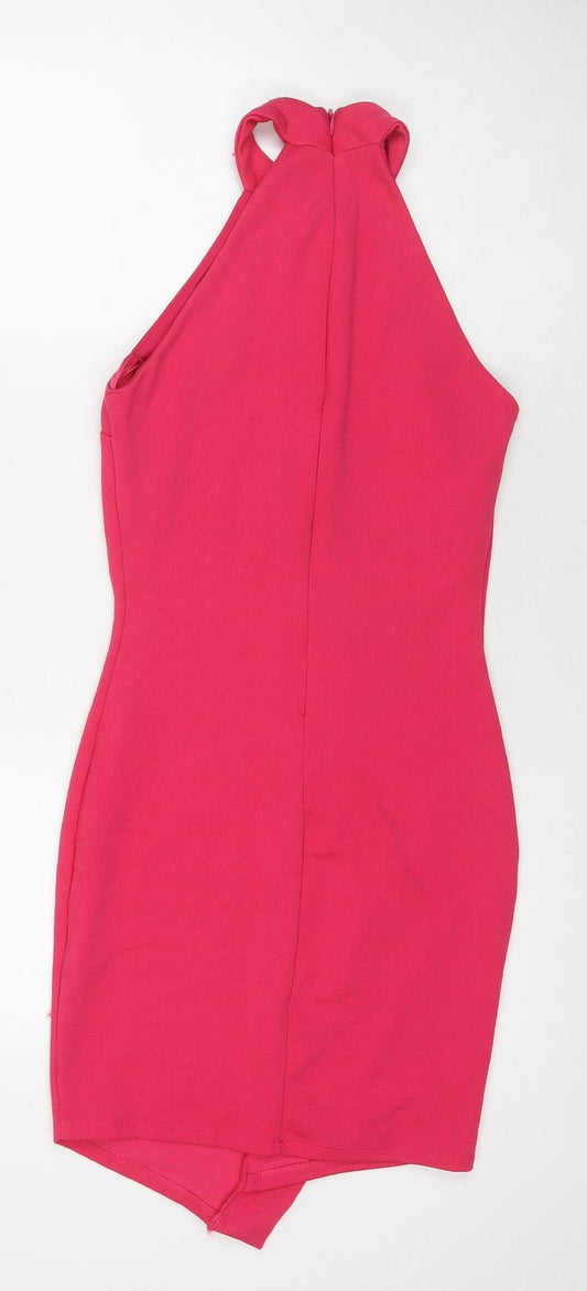 River Island Womens Pink Polyester A-Line Size 10 Round Neck Zip