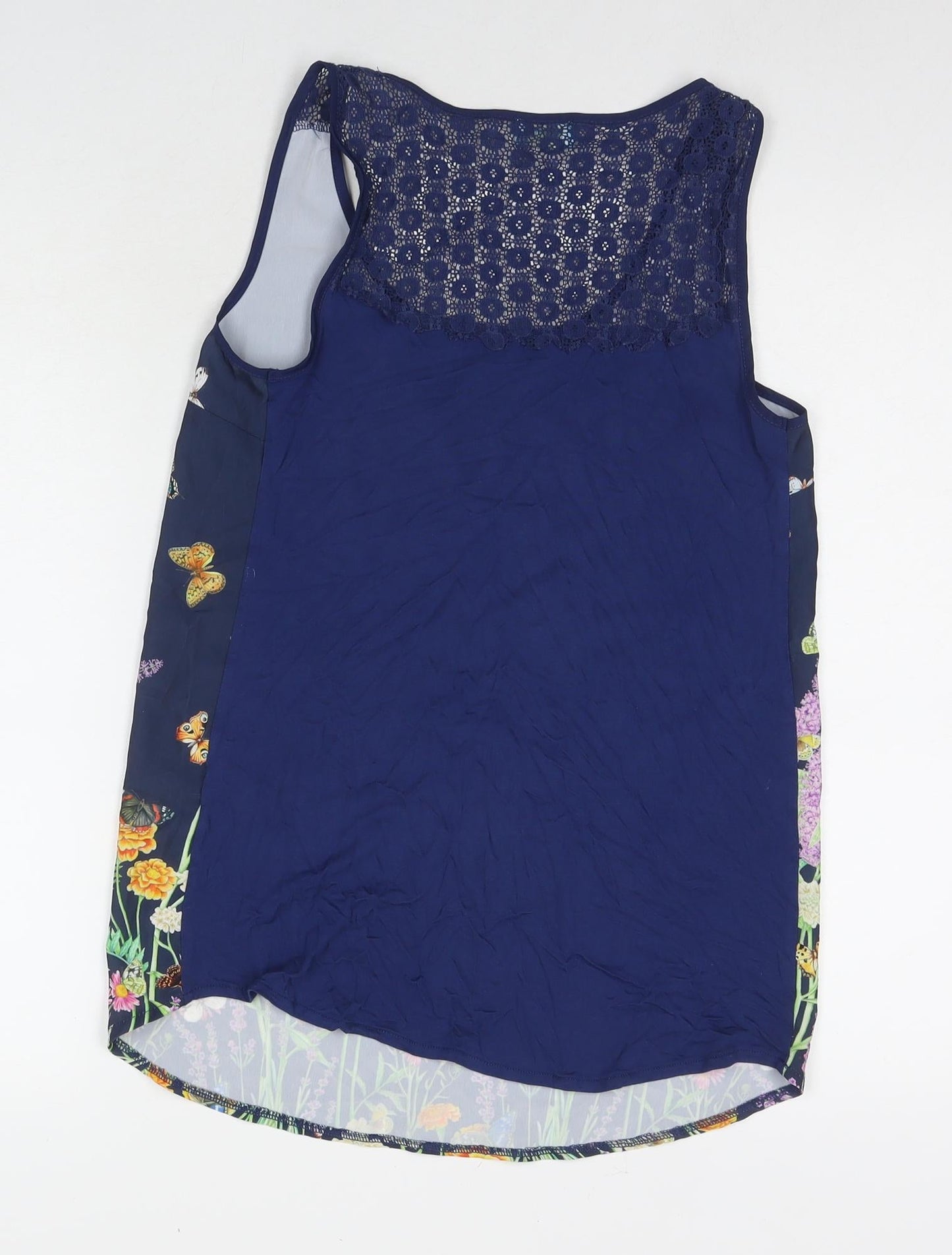 Oasis Womens Blue Floral Polyester Basic Tank Size S Round Neck