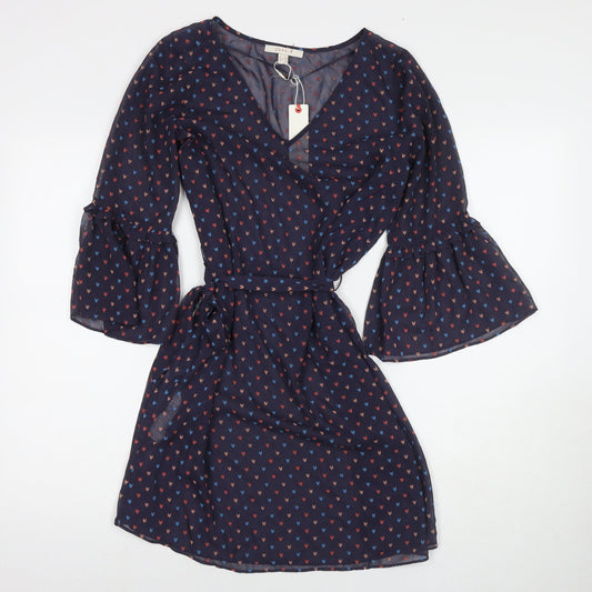 Esprit Womens Purple Geometric Polyester Fit & Flare Size 10 V-Neck Pullover - Hearts