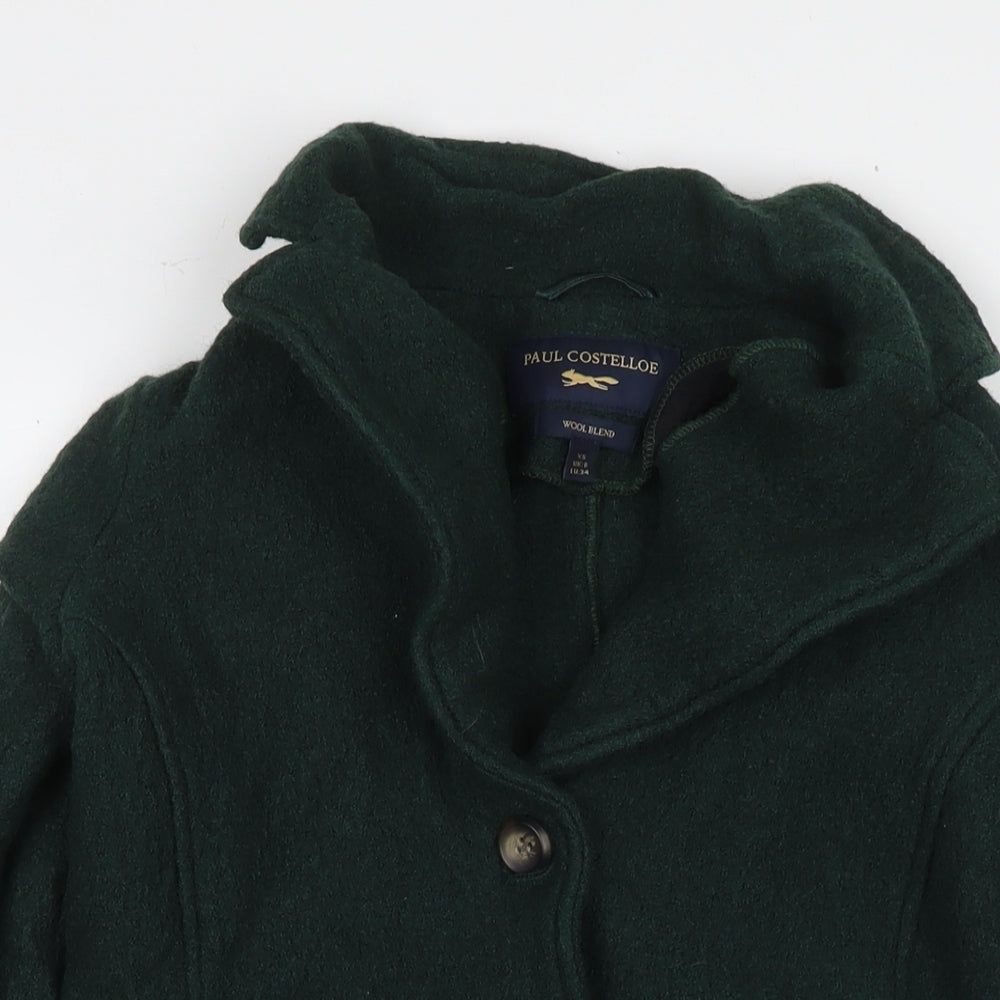 Paul Costelloe Womens Green Overcoat Coat Size 8 Button