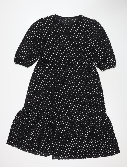 Zara Womens Black Polka Dot Polyester Maxi Size S Round Neck Pullover