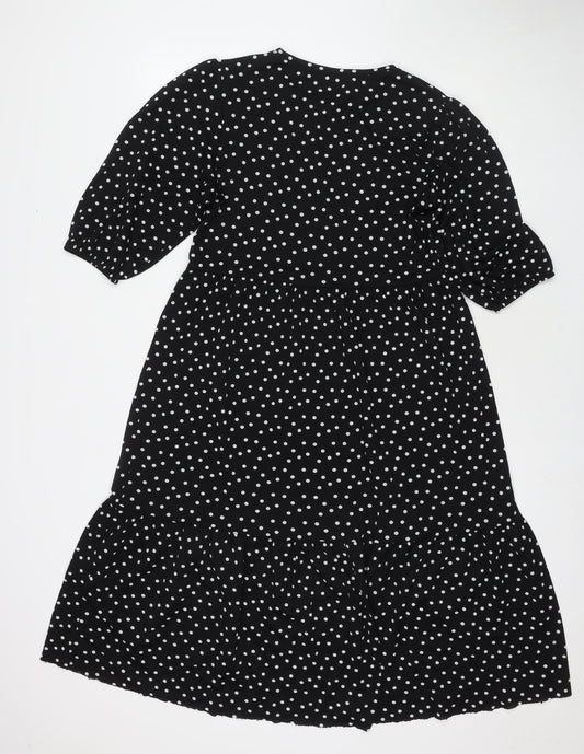 Zara Womens Black Polka Dot Polyester Maxi Size S Round Neck Pullover