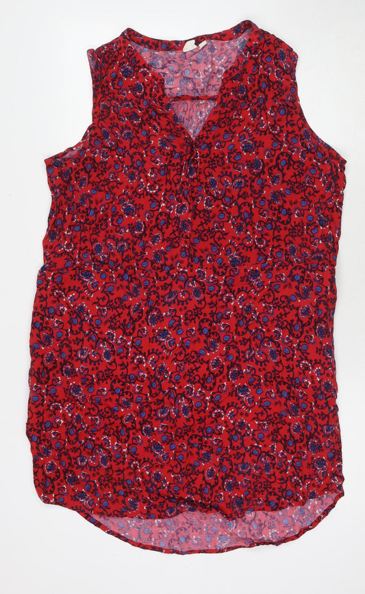 Gap Womens Red Floral Viscose Tunic Blouse Size XL V-Neck