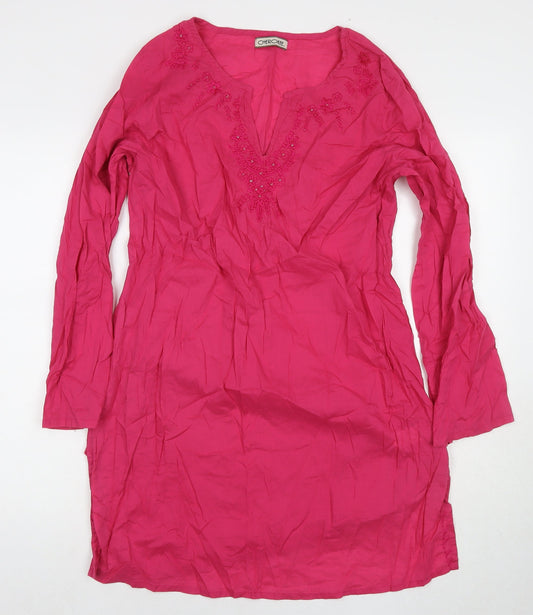 Cherokee Womens Pink Cotton A-Line Size M V-Neck Pullover