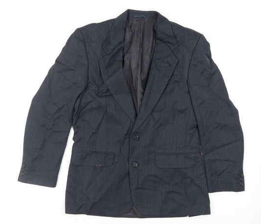 SCOTT Mens Blue Striped Polyester Jacket Suit Jacket Size 40 Regular