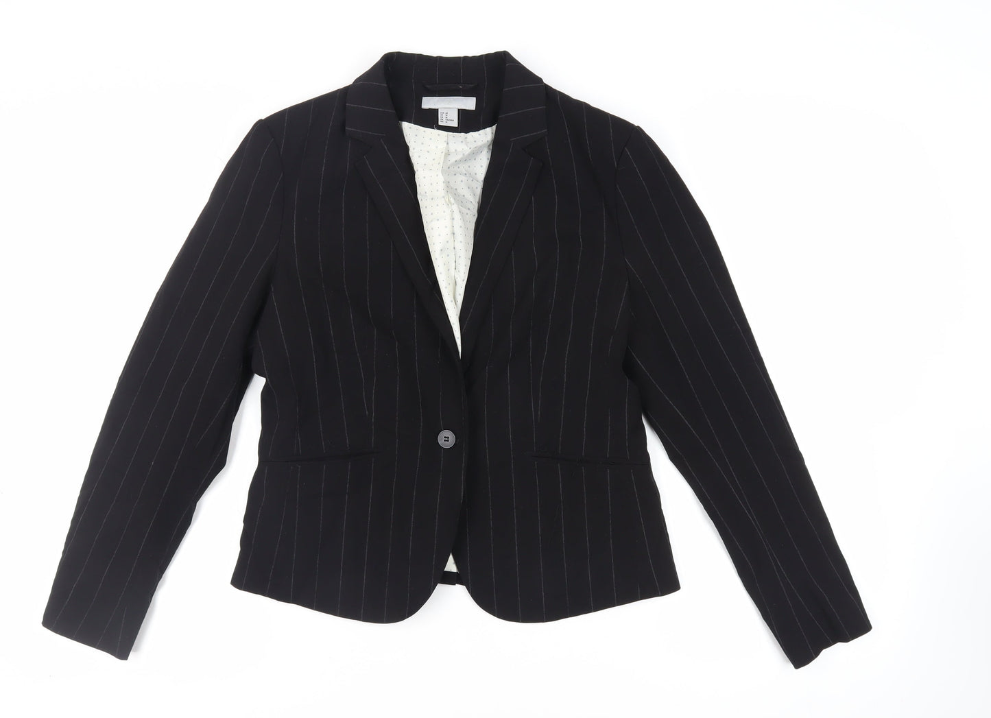H&M Womens Black Striped Jacket Blazer Size 16 Button