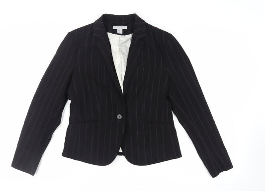 H&M Womens Black Striped Jacket Blazer Size 16 Button
