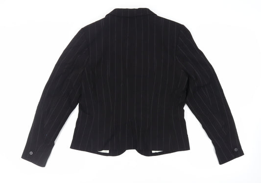 H&M Womens Black Striped Jacket Blazer Size 16 Button