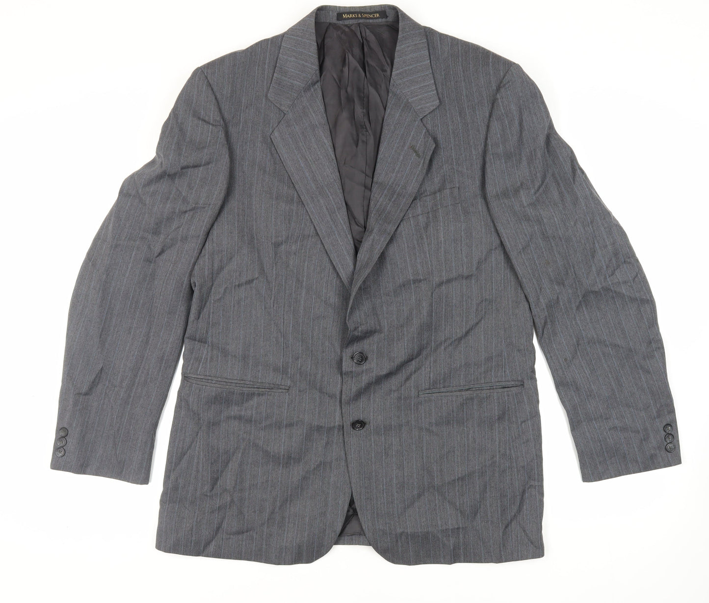 Marks and Spencer Mens Grey Striped Polyester Jacket Suit Jacket Size 42 Regular