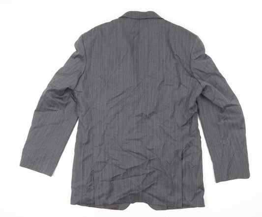 Marks and Spencer Mens Grey Striped Polyester Jacket Suit Jacket Size 42 Regular