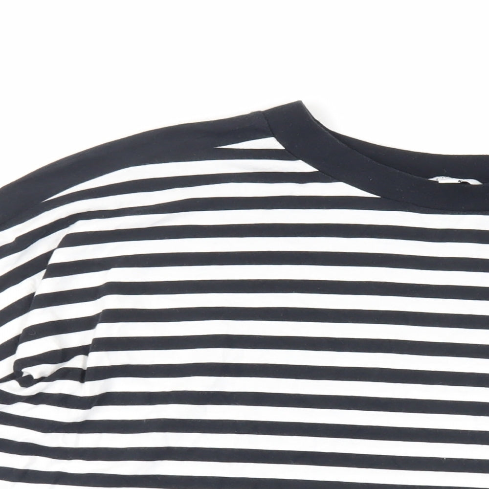 NEXT Womens Black Striped Cotton Basic T-Shirt Size M Crew Neck