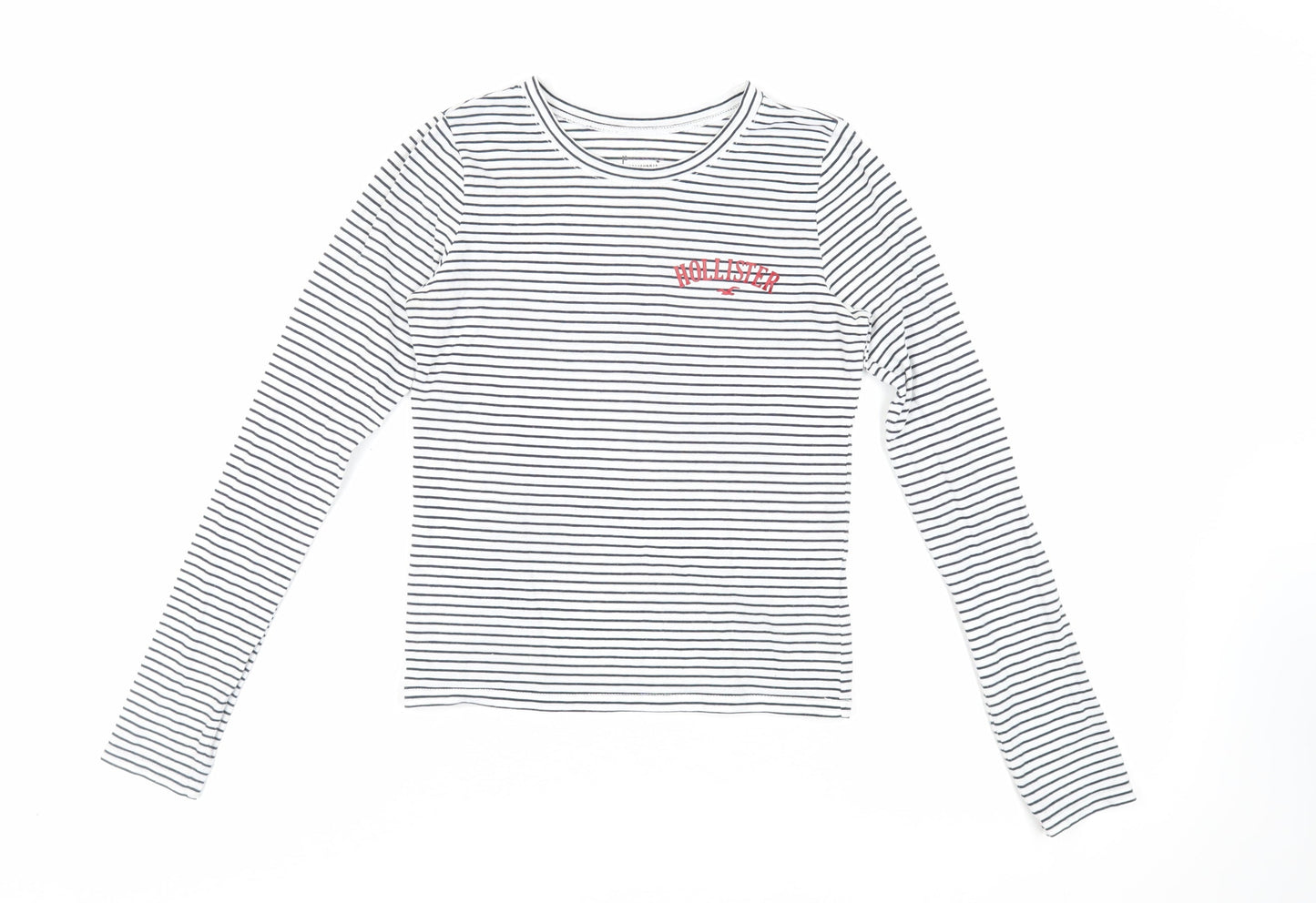 Hollister Womens White Striped Cotton Basic T-Shirt Size S Crew Neck