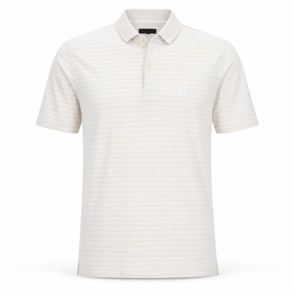 Trench Mens Beige Striped Cotton Polo Size L Collared Button
