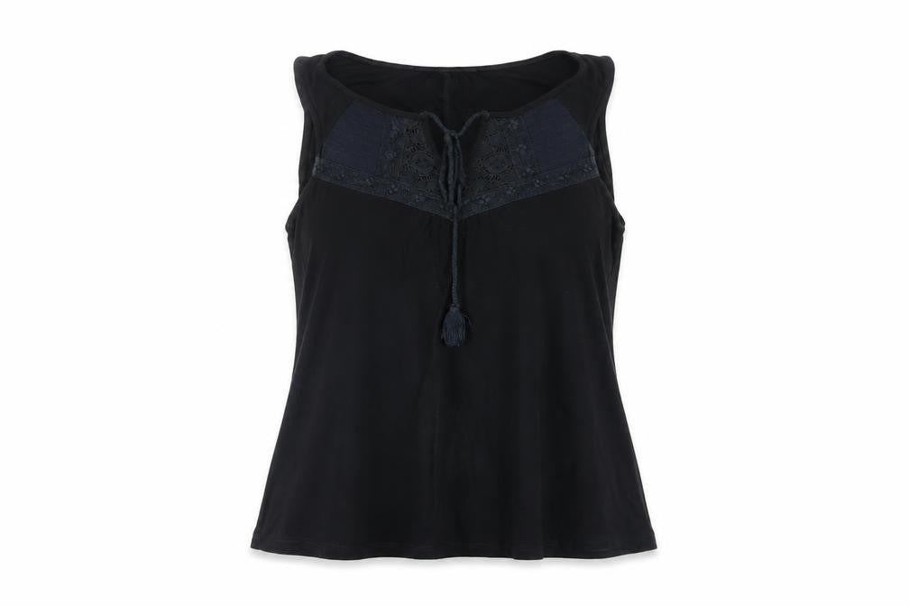 Dorothy Perkins Womens Black Cotton Basic Tank Size 8 Round Neck - Lace Detail