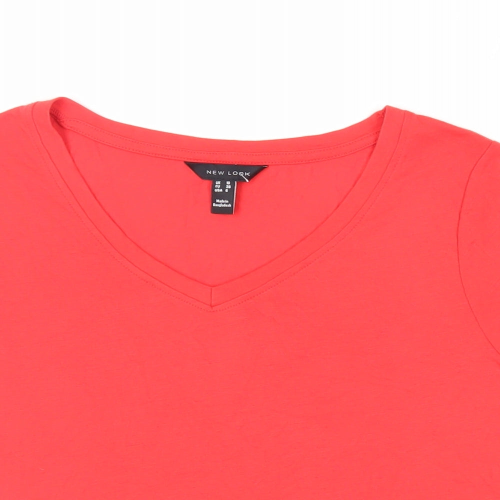 New Look Womens Red Polyester Basic T-Shirt Size 10 V-Neck