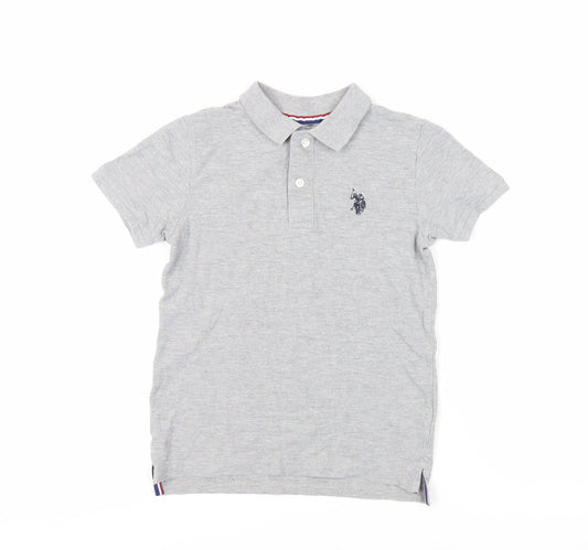 US Polo Assn. Boys Grey Cotton Basic Polo Size 8-9 Years Collared Button - Logo