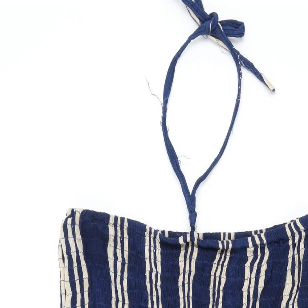 Pebble Bay Womens Blue Striped Viscose Shift Size M Off the Shoulder Tie