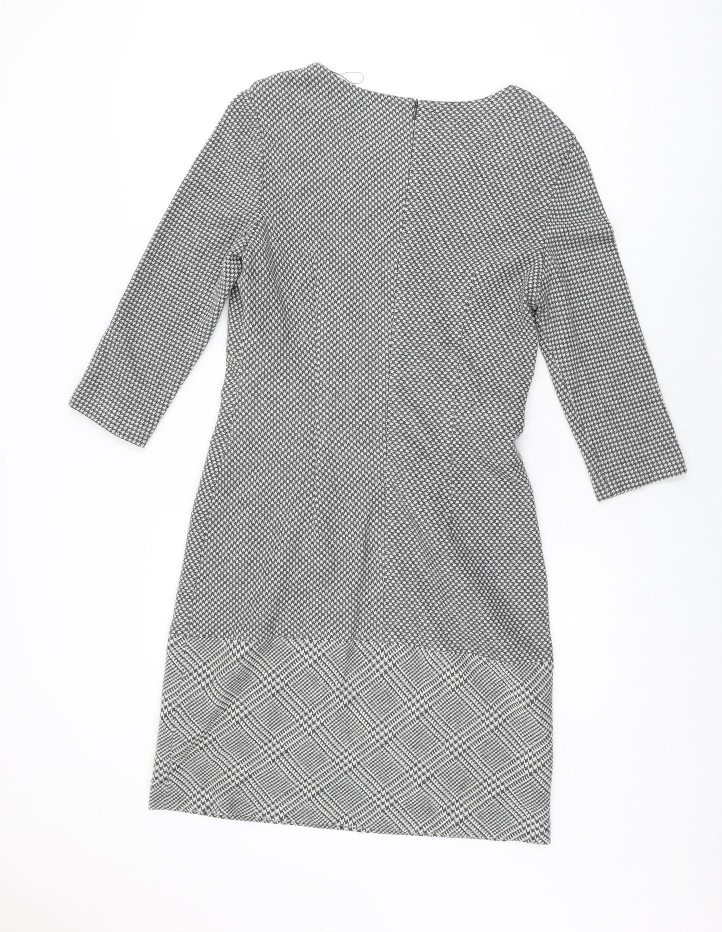 APANAGE Womens Grey Geometric Polyester Shift Size 12 Round Neck Zip