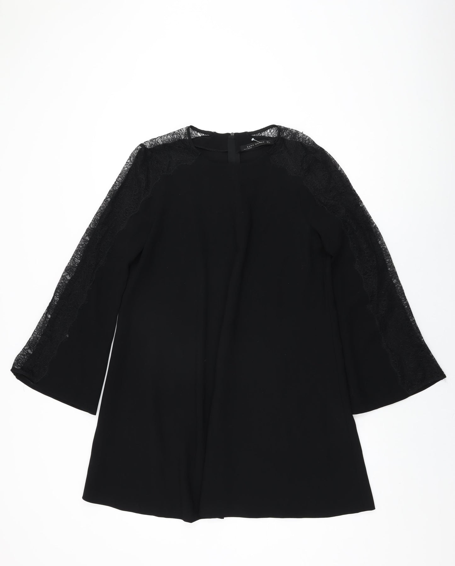 Zara Womens Black Polyester Shift Size M Round Neck Zip