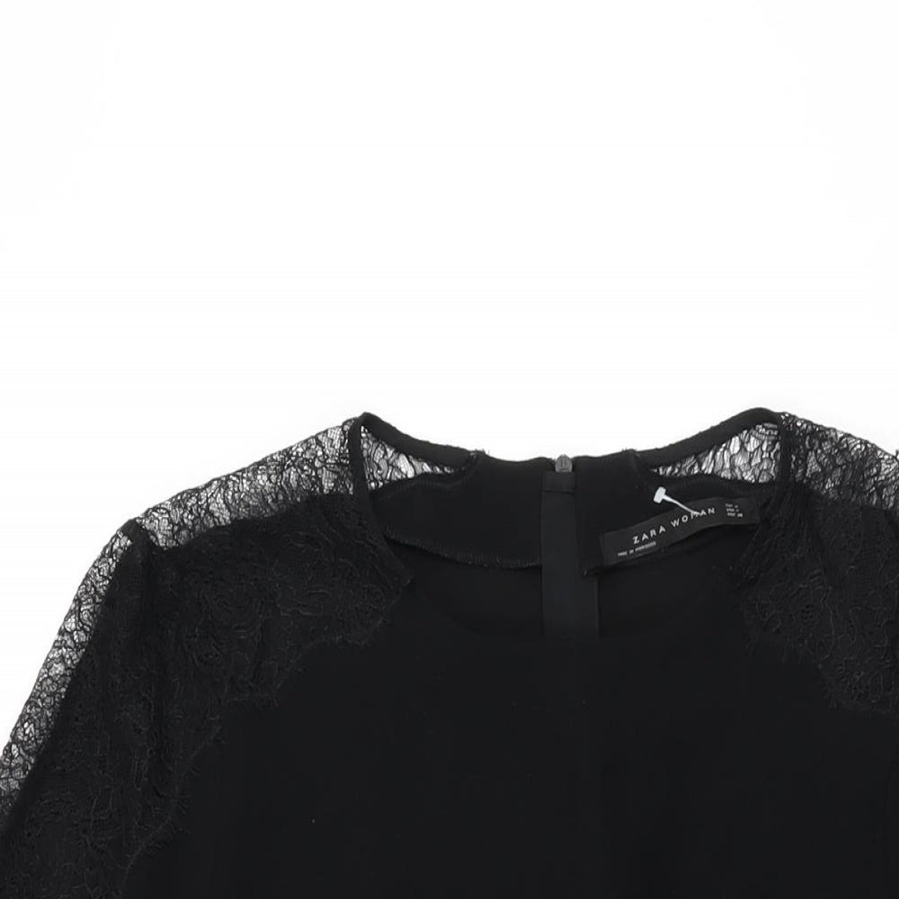 Zara Womens Black Polyester Shift Size M Round Neck Zip