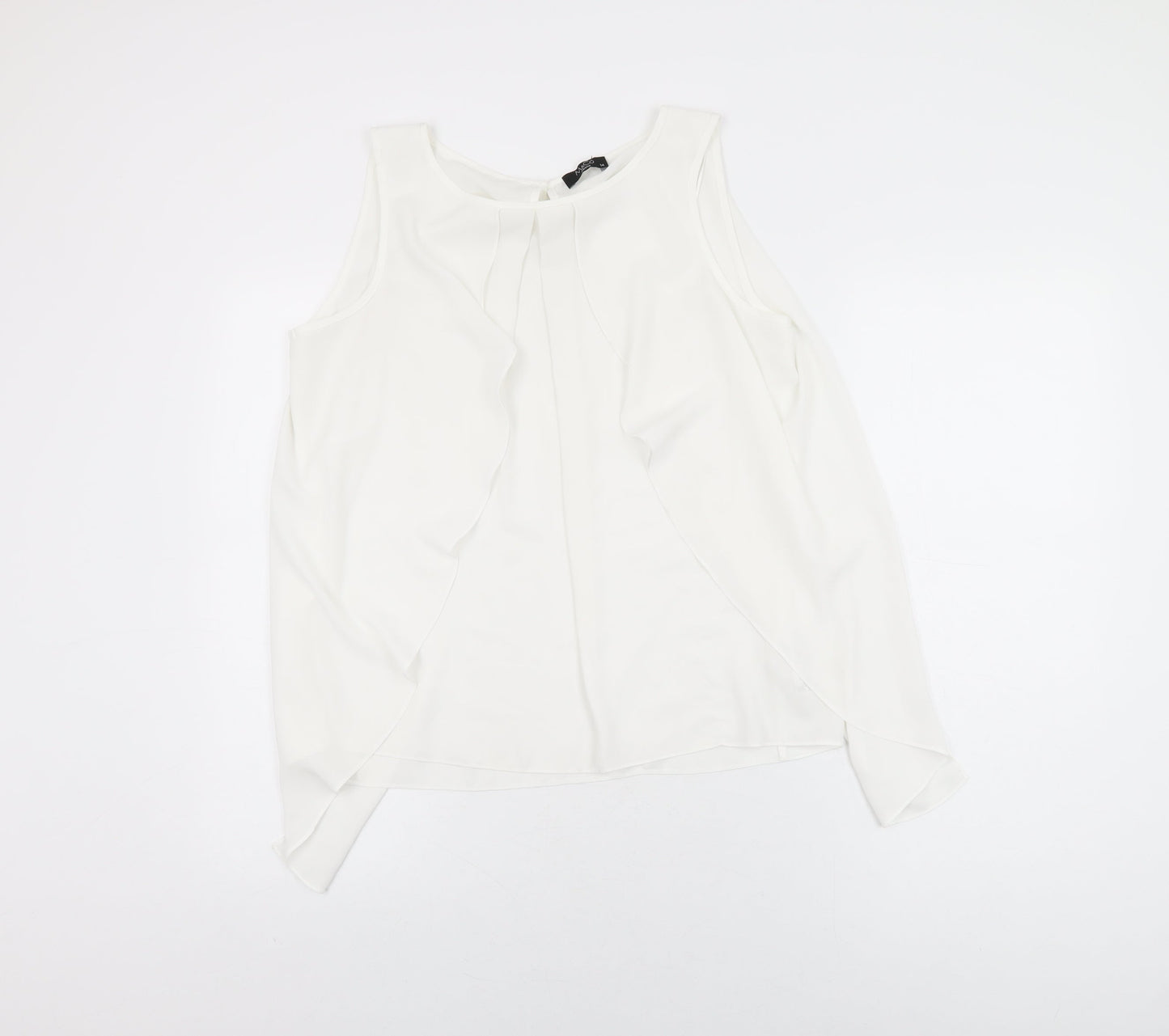 M&Co Womens White Polyester Basic Blouse Size 14 Round Neck